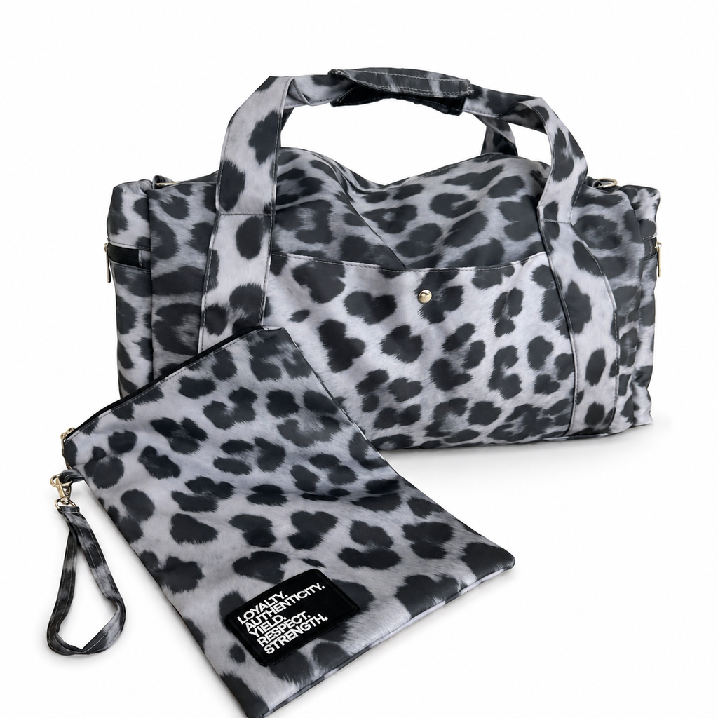 the ANYWHERE DUFFLE in SNOW LEOPARD